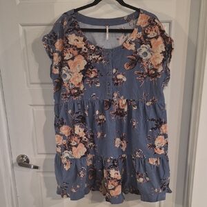 Free People Dusty Blue Floral Tiered Dress